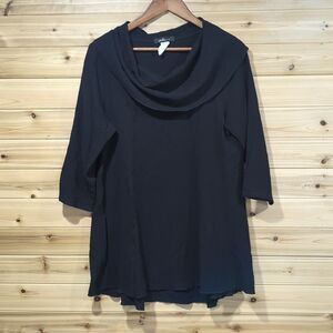 Yushi Top Womens Medium Black Textured Knit Cowl Neck Art Lagenlook